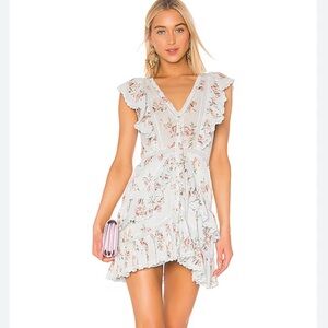 LoveShackFancy India Mini Dress in blue Garden floral ruffle lace rose print